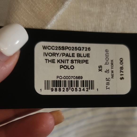 rag & bone Striped Knit Polo Ivory/Blue Size XS $178 - Picture 2 of 7